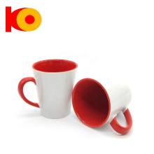 Factory Price 12oz Funnel Shape Red Handle sublimation Ceramic Mug
